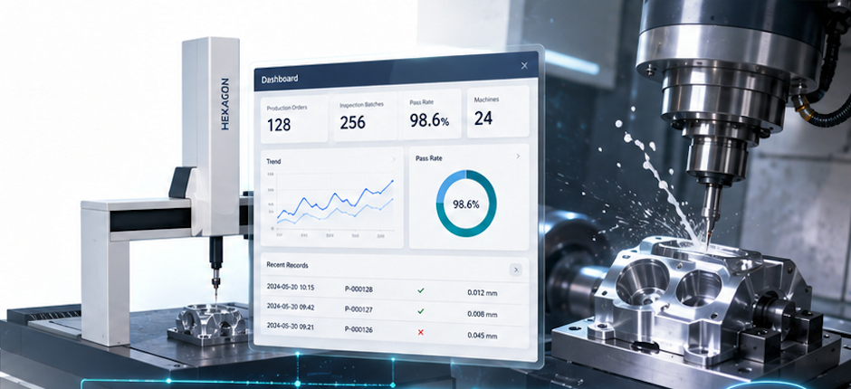 Industrial software dashboard connected with precision machining equipment
